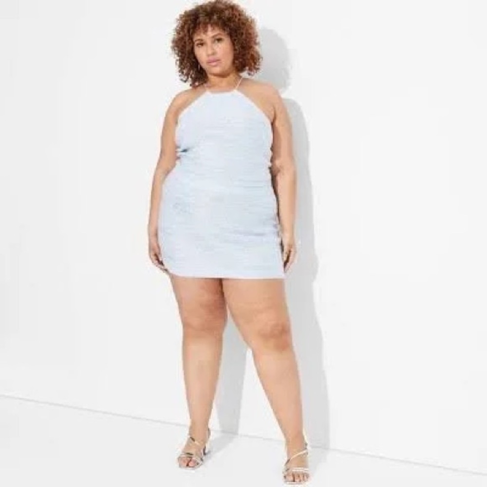 Wild Fable Women's Sequin Sweater Mini Skirt - Light Blue 2X